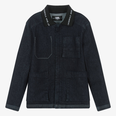 Karl Lagerfeld Kids Teen Boys Dark Blue Zip-up Denim Jacket