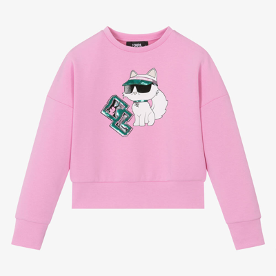 Karl Lagerfeld Kids Teen Girls Pink Sequin Choupette Sweatshirt