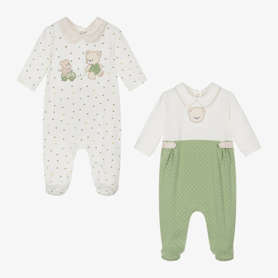 Mayoral Newborn Green & Ivory Bear Babygrows (2 Pack)