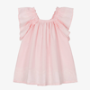 PHI CLOTHING GIRLS PINK COTTON FLUTTER LACE DRESS