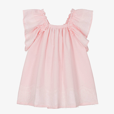 Phi Clothing Babies' Girls Pink Cotton Flutter Lace Dress