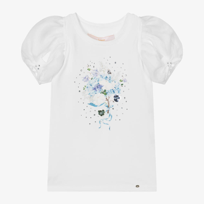 Junona Babies' Girls White Cotton Floral Print T-shirt