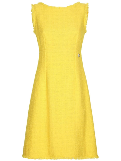 Dolce & Gabbana Raschel Tweed Calf-length Dress With Dg Logo In Yellow