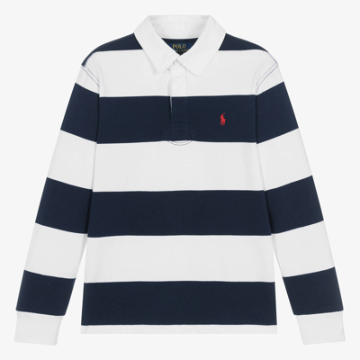 Ralph Lauren Teen Boys Blue Stripe Cotton Rugby Shirt