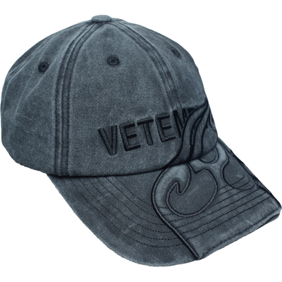 Vetements Flame Logo Denim Cap In Grey