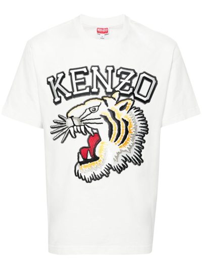 Kenzo Tiger Varsity Cotton T-shirt In Off White