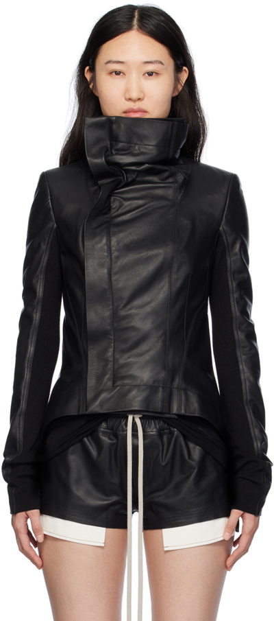 Rick Owens Jersey-paneled Leather Biker Jacket In Black