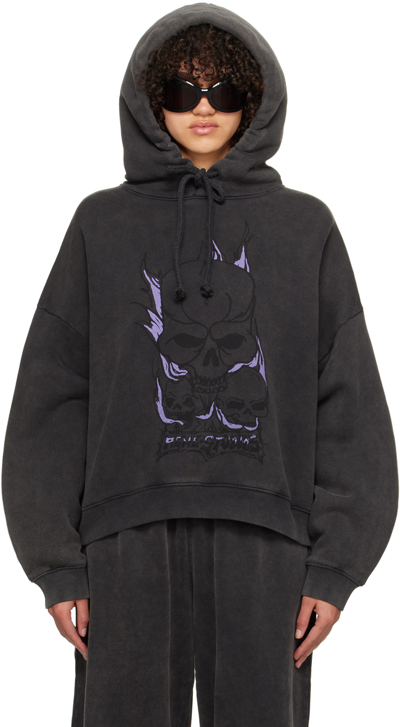 Acne Studios Black Printed Hoodie In Bm0 Faded Black