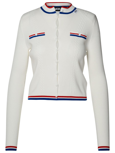 Gcds Striped-trim Ribbed Cardigan In White