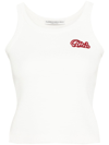 Alessandra Rich Ribbed Jersey Sleeveless Top W/ Patch In Beige