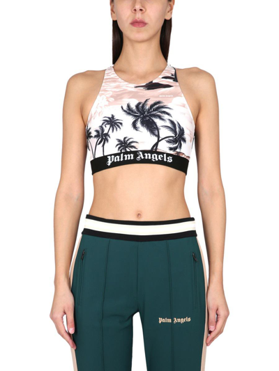 Palm Angels Multicolor Sports Bra With All-over Graphic Print And Elastic Band In Stretch Fabric Woman
