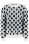 Marni Polka Dot Crewneck Sweater In White, Black