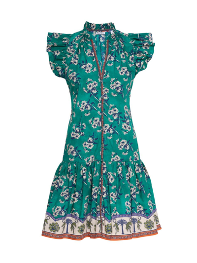 Robert Graham Savannah Floral-print Flounce Ruffle Mini Dress In Teal