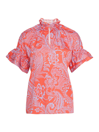 Robert Graham Paige Floral-print Puff-sleeve Shirt In Pink
