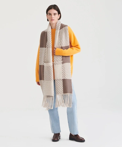 Naadam Cashmino Plaid Scarf With Pockets In Oatmeal Combo