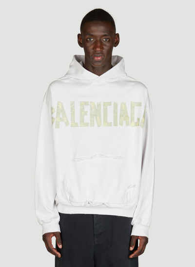 Balenciaga Distressed Logo Print Hooded Sweatshirt In White