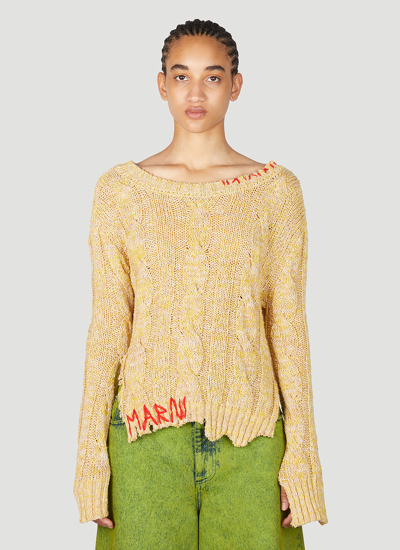 Marni Yellow Distressed Sweater In Beige