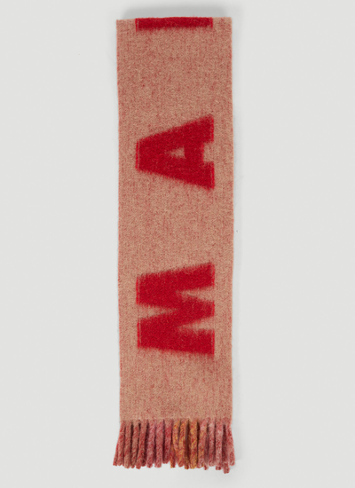 Marni Maxi-logo Mohair And Wool Scarf In Pink