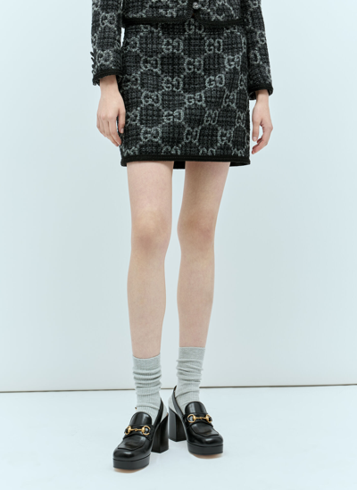 Gucci Womens Dark Grey Grey Monogram-pattern Wool And Cotton-blend Mini Skirt
