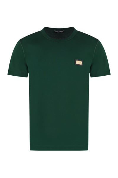 Dolce & Gabbana Men Green Crewneck Logo Plaque T-shirt, S Luxury T-shirts For Men Darveys