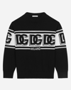 Dolce & Gabbana Black Crewneck Sweater With Dg Motif In Wool Blend Man