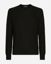 Dolce & Gabbana Men Black Sweater With Tonal Signature Logo In Silk Man In Black
