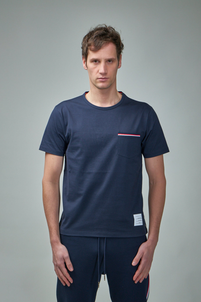 Thom Browne Chest-pocket Cotton T-shirt In Navy