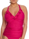 Birdsong Ruffle Halter Underwire Tankini Top In Hibiscus