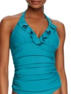 Birdsong Ruffle Halter Underwire Tankini Top In Bondi