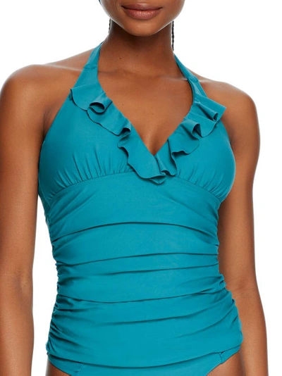 Birdsong Ruffle Halter Underwire Tankini Top In Bondi