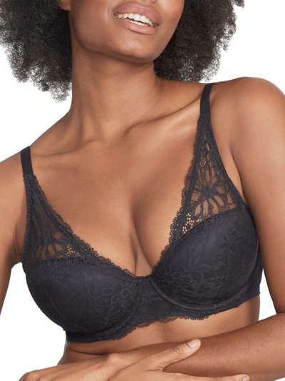 Camio Mio Lightly Lined Lace Plunge Bra In Black