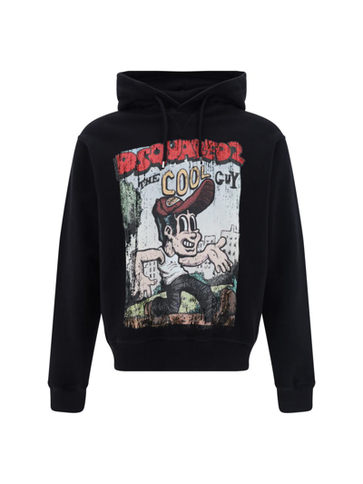 Dsquared2 Graffit-print Cotton Hoodie In Black