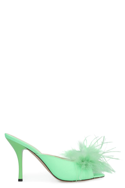 Pinko Mule Sandals With Feathers In Green