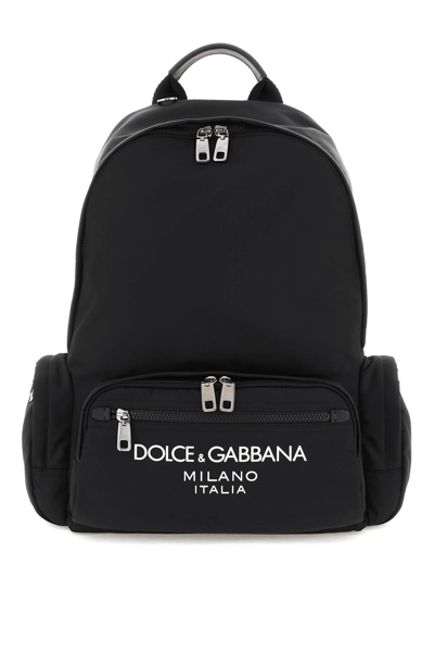 Dolce & Gabbana Nylon Backpack With Logo In Black