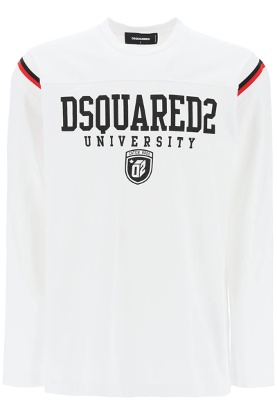 Dsquared2 Long Sleeved Varsity T Shirt In White