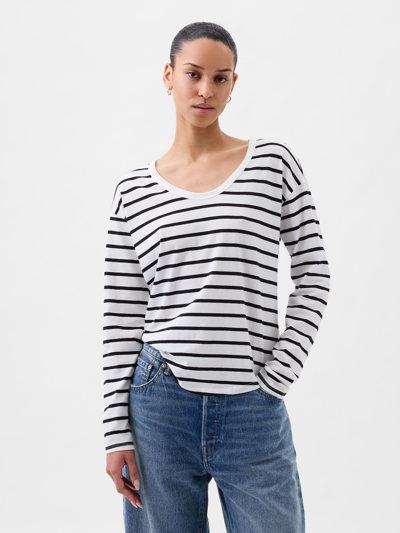 Gap Vintage Soft Organic Cotton T-shirt In White & Black Stripe