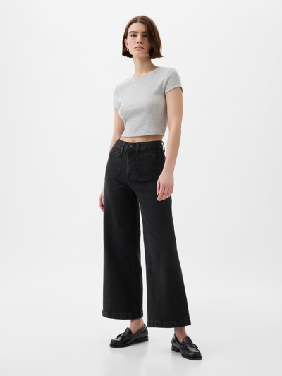 Gap High Rise Stride Wide-leg Ankle Jeans In Black Wash