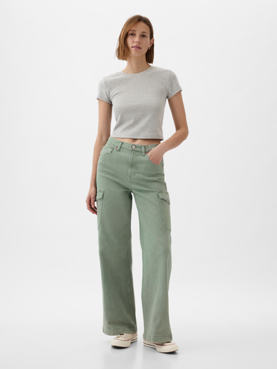 Gap High Rise Stride Wide-leg Cargo Ankle Jeans In Sage Green