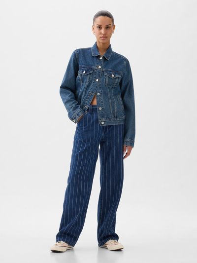Gap Mid Rise '90s Loose Pinstripe Carpenter Jeans In Medium Indigo