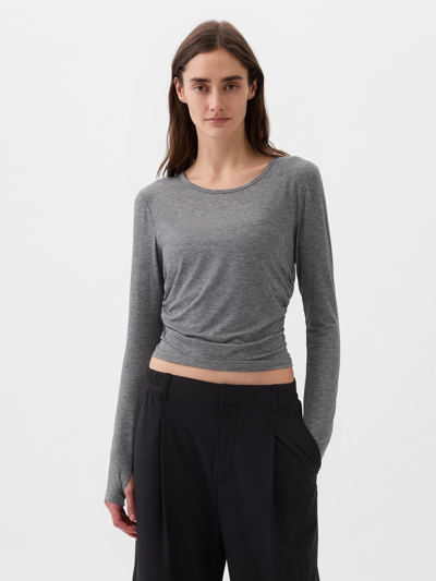 Gap Fit Breathe Ruched Cropped T-shirt In Grey