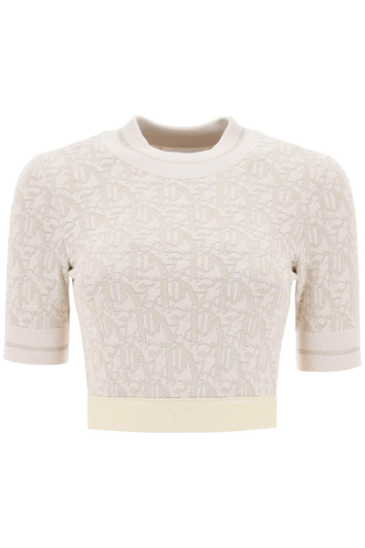 PALM ANGELS PALM ANGELS MONOGRAM CROPPED TOP IN LUREX KNIT