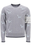 THOM BROWNE THOM BROWNE 4 BAR SWEATER WITH HECTOR PATTERN