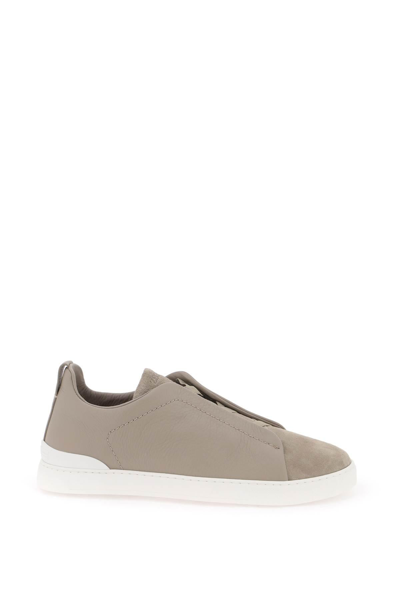 Zegna Suede Triple Stitch Sneakers In Grey