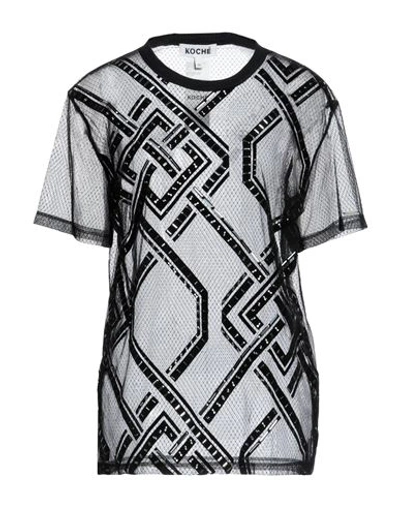 Koché Woman T-shirt Black Size S Polyamide, Cotton, Glass, Aluminum