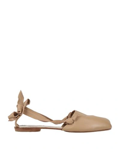 Maison Margiela Woman Ballet Flats Camel Size 10 Soft Leather In Beige