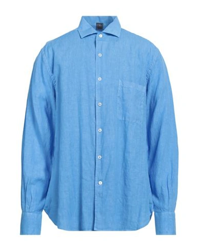 Fedeli Man Shirt Light Blue Size 15 Linen