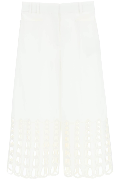 Stella Mccartney Cropped Broderie Anglaise Cotton-twill Wide-leg Pants In White (white)