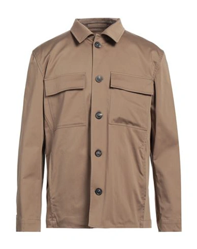 Lardini Man Shirt Camel Size L Cotton, Elastane In Beige
