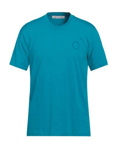 Trussardi Man T-shirt Turquoise Size Xxxl Cotton In Blue