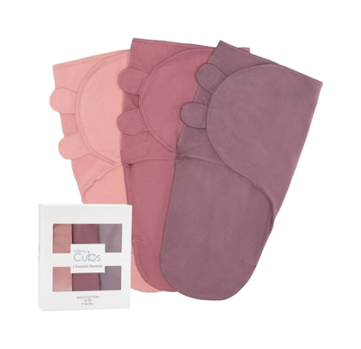 Comfy Cubs Babies' Cotton Easy Swaddle Blankets, Pack Of 3 With Gift Box In Blush,mauve,mulberry